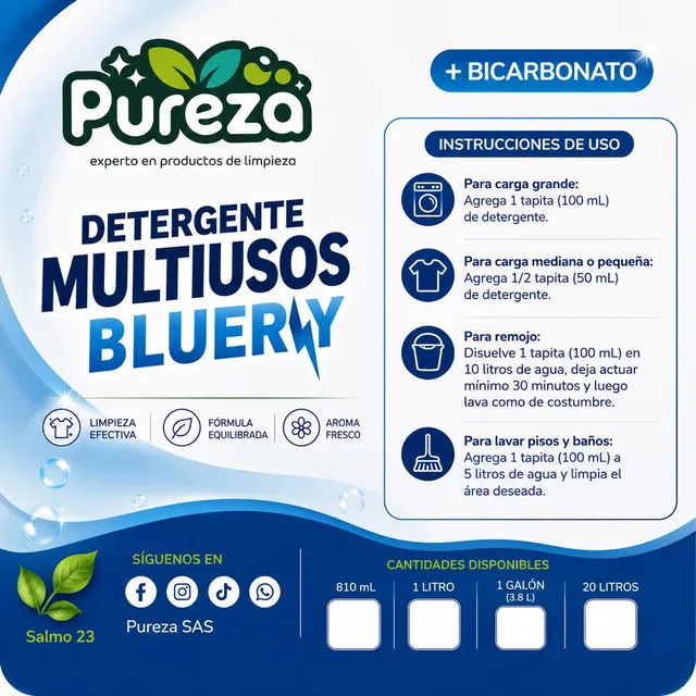 Detergente multiusos Bluery con bicarbonato — presentación