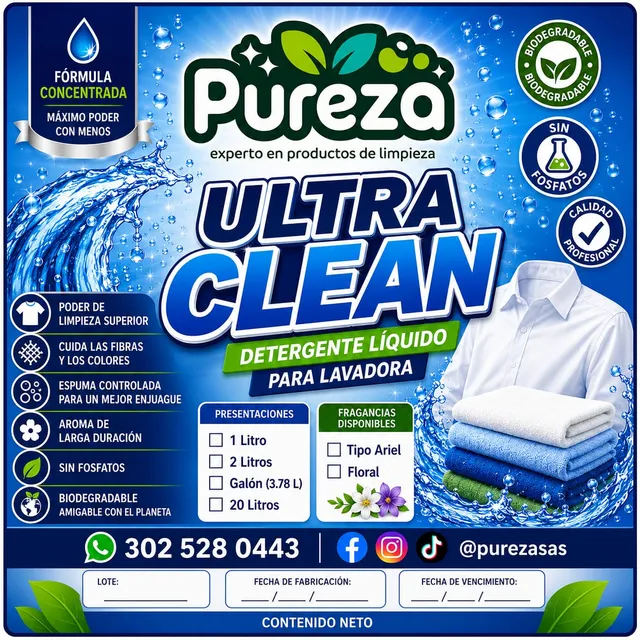 Ultra Clean detergente líquido para lavadora Pureza